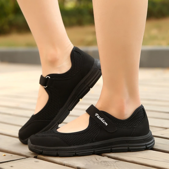 Women's Vulcanize Shoes Summer Hook & Loop Shallow Female Casual Shoes Air Mesh Breathable Platform Wear-resistant Daily Walking