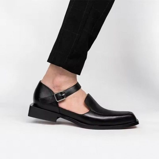 New Black Men's Summer Sandals Pu Leather Buckle Strap Dress Shoes for Men with Business Formal Shoes Men