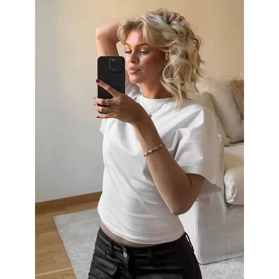 Fashion Casual Solid Gray Cropped T-shirt 2025 Woman Clothes O-neck Corset Tops Streetwear Girls Spring Summer Short Tee Shirts