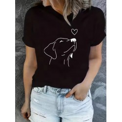 Dog Print Round Neck Sports T-shirt Short Sleeve Running Casual Tops Women's Activewear aesthetic clothes